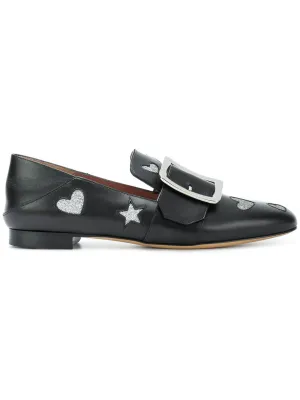 Bally Janelle Hearts 6221029 Ladies Black Leather Loafers US 9 MSRP $675