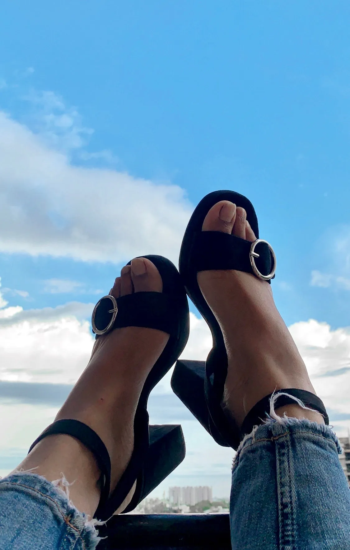 Black buckle up heels