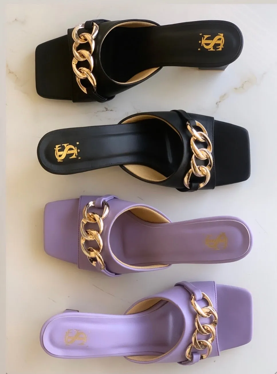 Black Chained Block heels