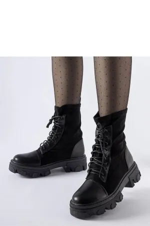 Black slip-on boots with lacing