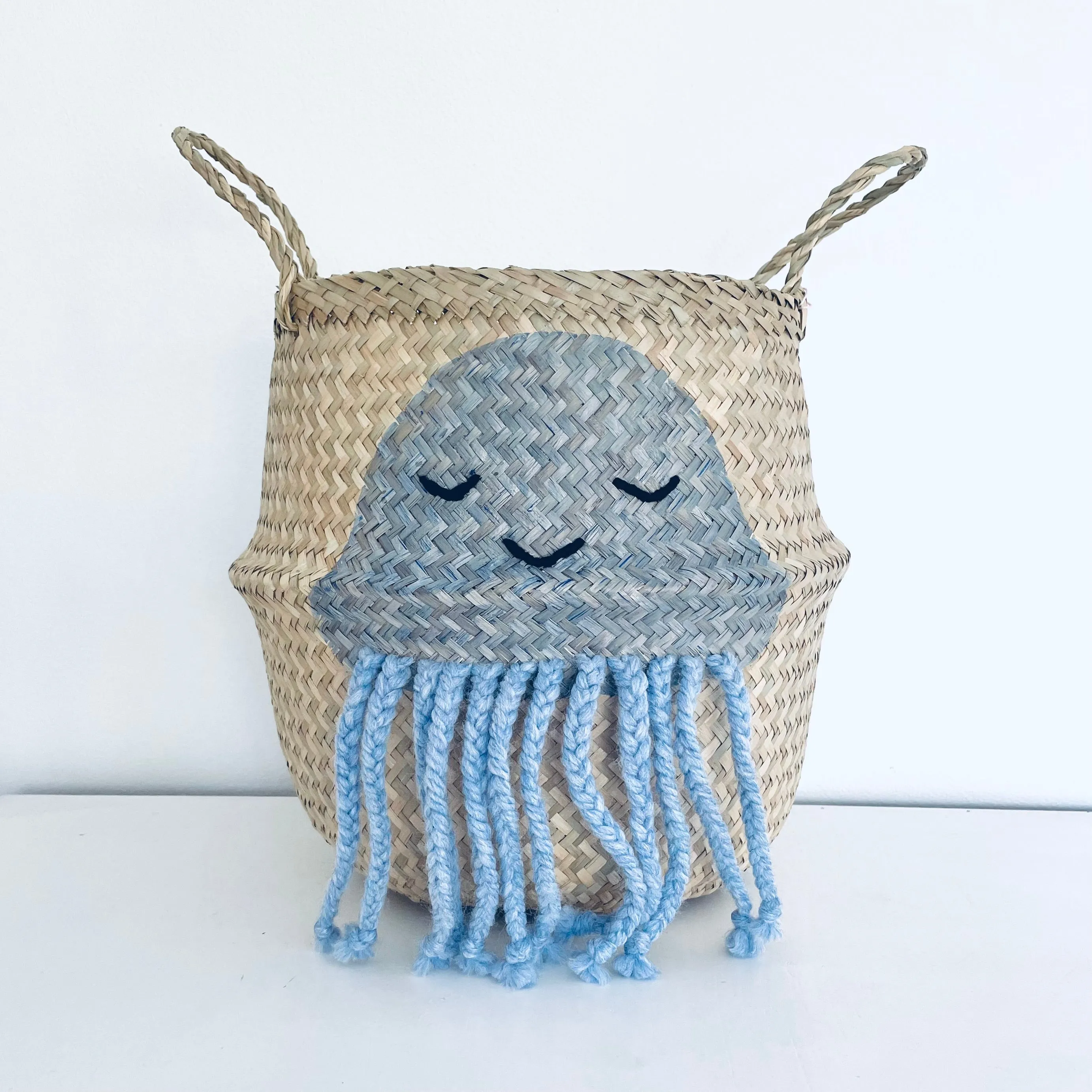 Blue Jellyfish Handwoven Storage Basket (Large)