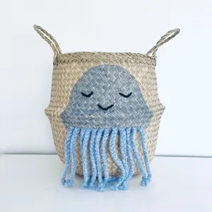 Blue Jellyfish Handwoven Storage Basket (Large)