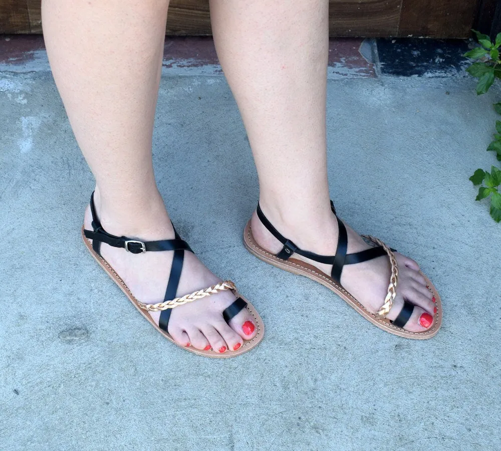 braid leather, handcrafted, leather Genuine Leather, Greek handmade leather sandals, flats, handmade sandals, grecian sandals, ELAFONISI