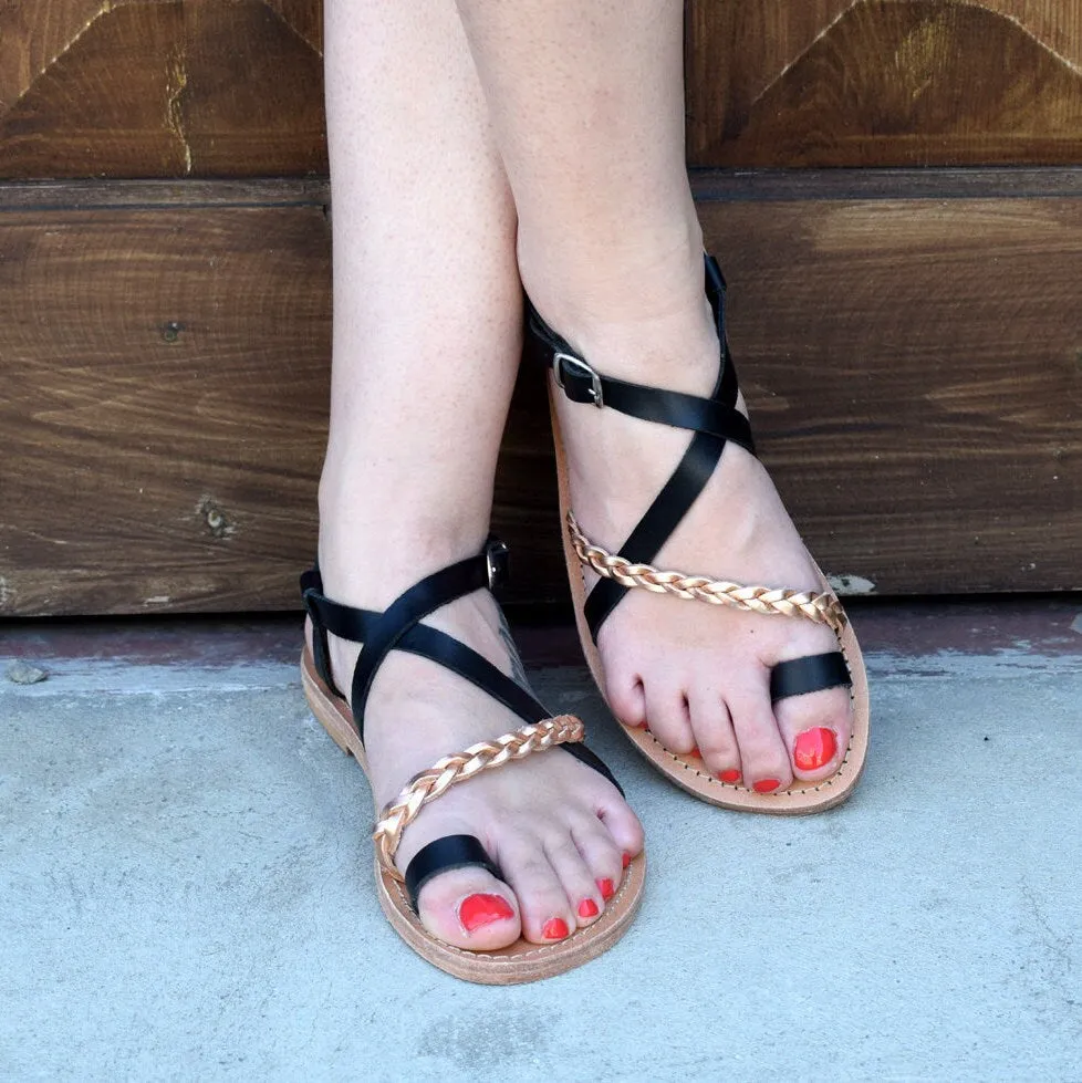 braid leather, handcrafted, leather Genuine Leather, Greek handmade leather sandals, flats, handmade sandals, grecian sandals, ELAFONISI