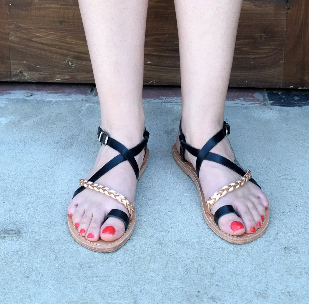 braid leather, handcrafted, leather Genuine Leather, Greek handmade leather sandals, flats, handmade sandals, grecian sandals, ELAFONISI