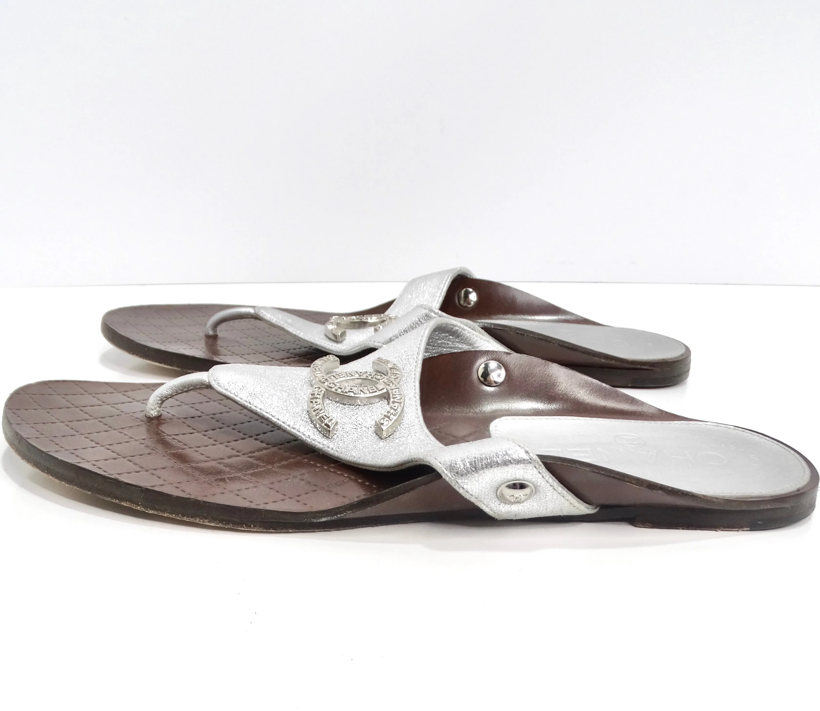Chanel 2018 CC Silver Leather Sandals