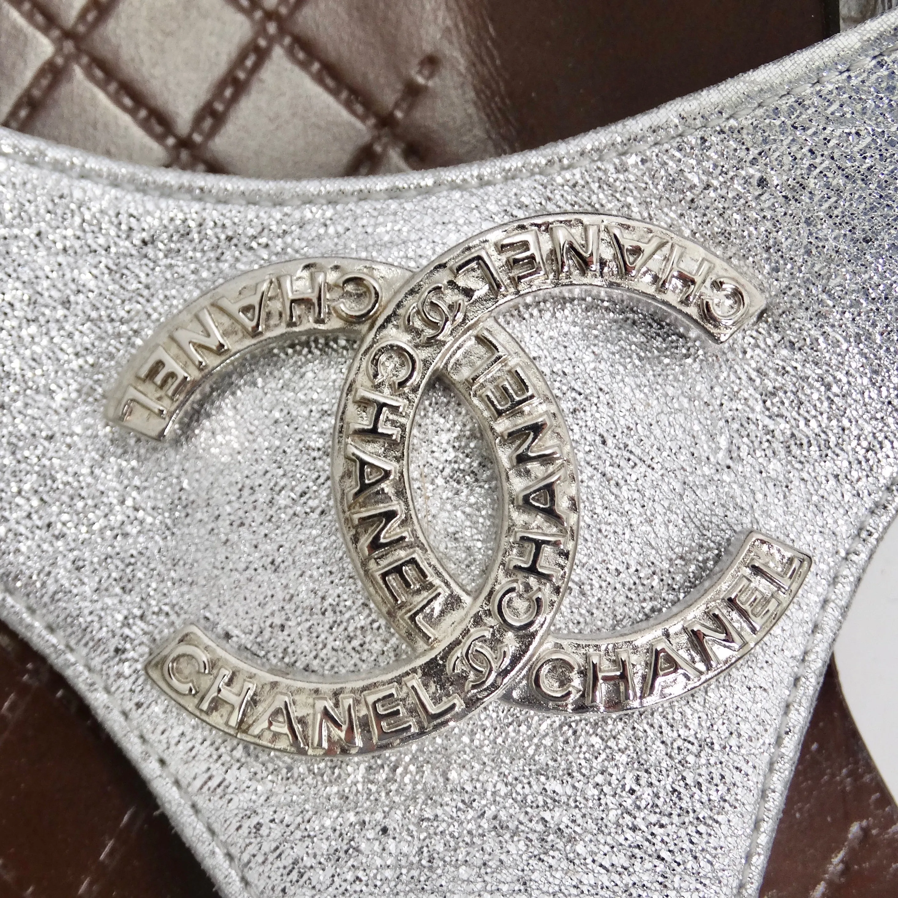 Chanel 2018 CC Silver Leather Sandals