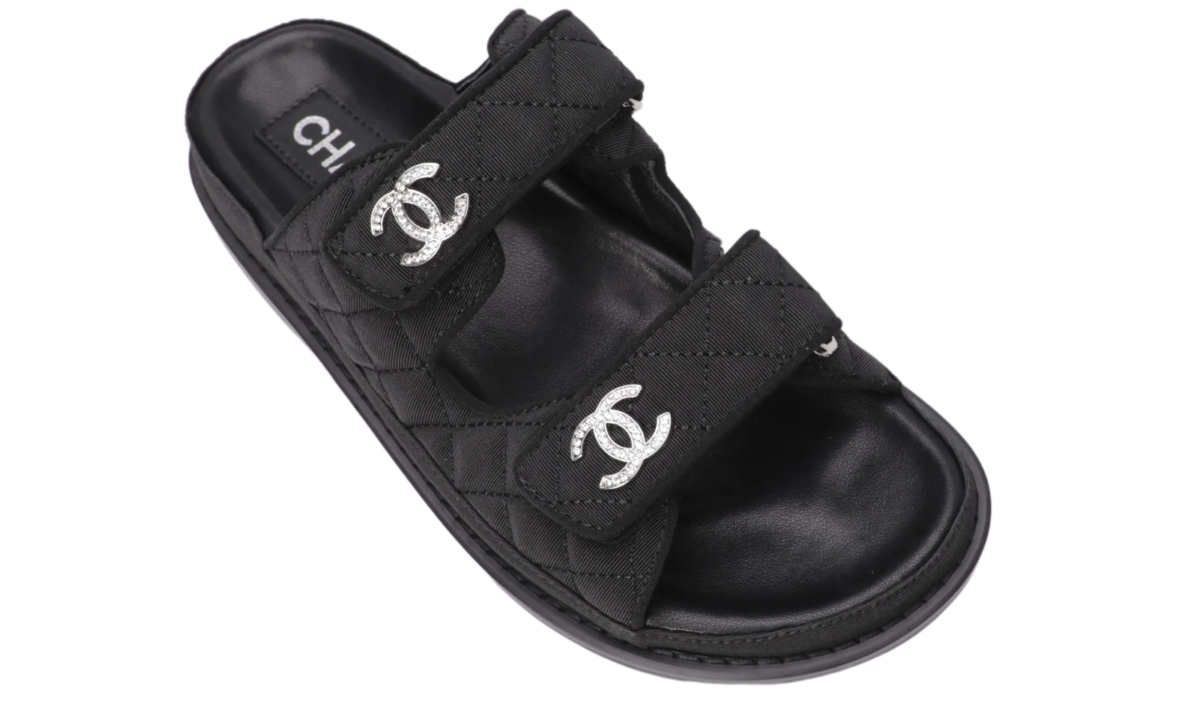 Chanel Black leather CC Logo Sandals