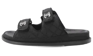 Chanel Black leather CC Logo Sandals