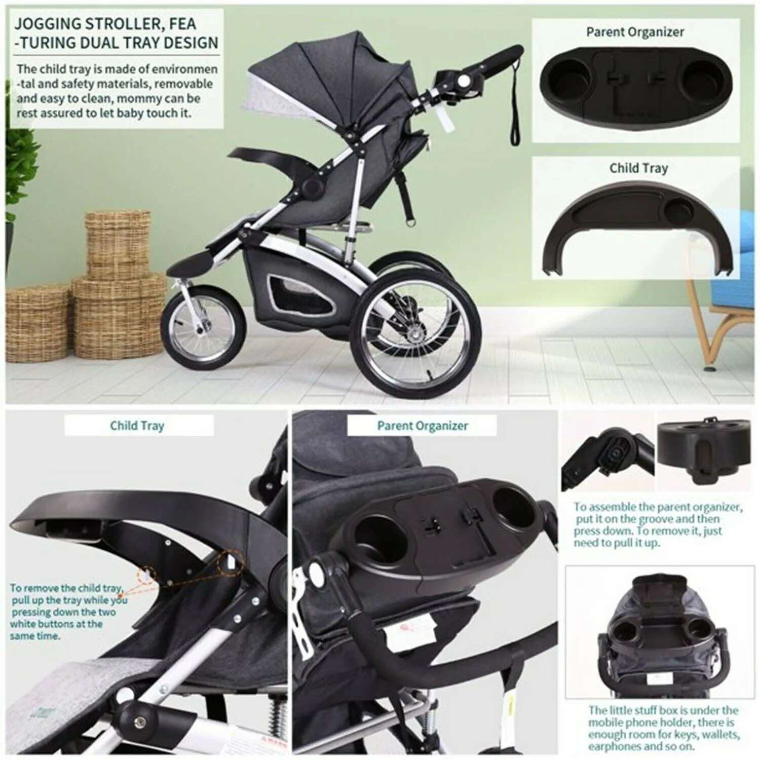 Cynebaby Baby Jogging Stroller 3 Wheel Compact Light Weight Stroller Infant Kids