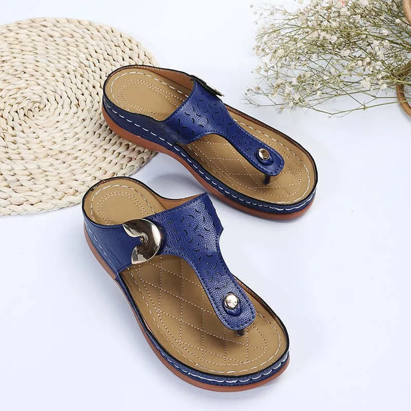 Decorative Wedge Sandals with Metal Clasp