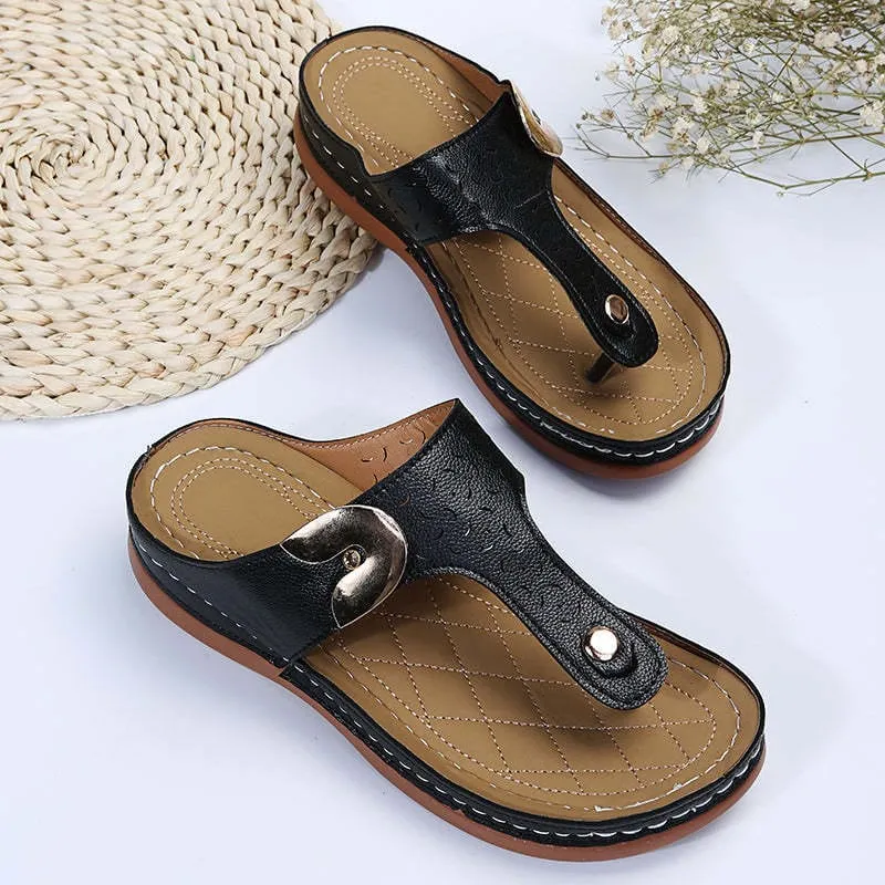 Decorative Wedge Sandals with Metal Clasp
