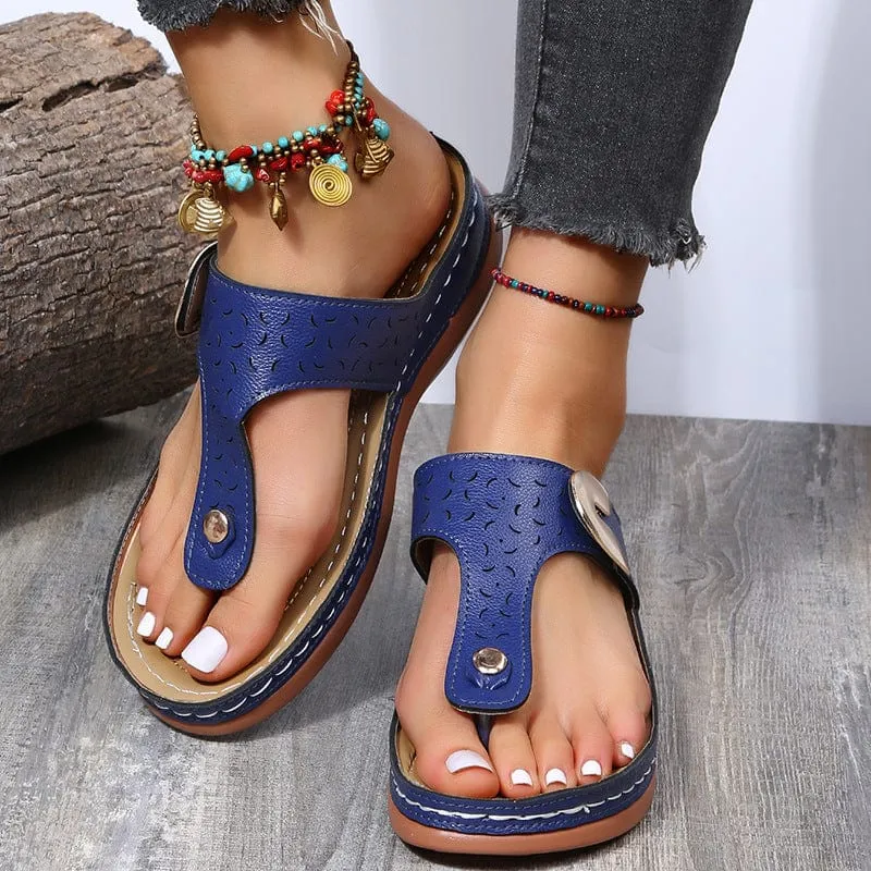 Decorative Wedge Sandals with Metal Clasp