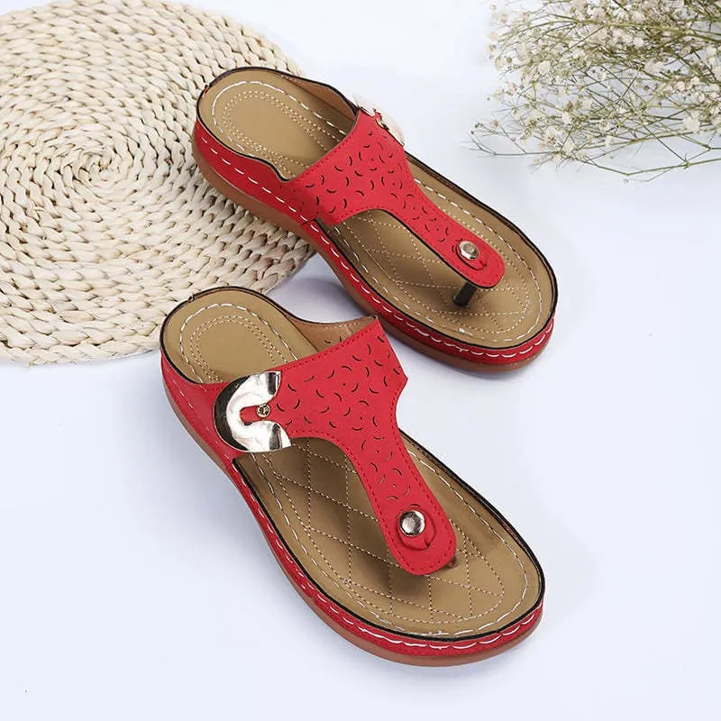 Decorative Wedge Sandals with Metal Clasp