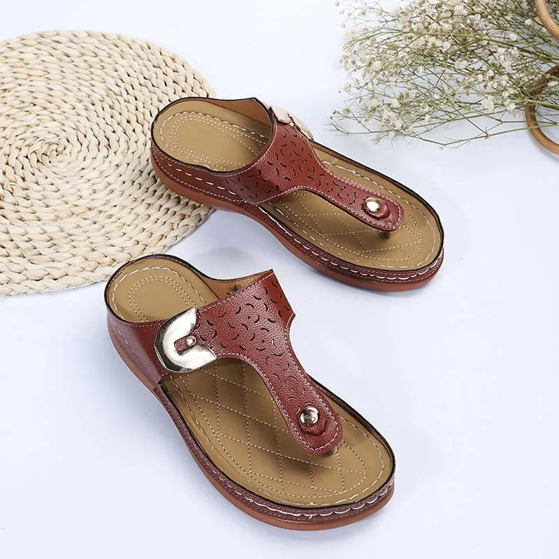 Decorative Wedge Sandals with Metal Clasp