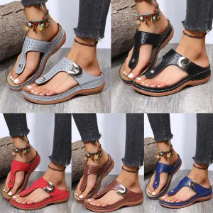 Decorative Wedge Sandals with Metal Clasp