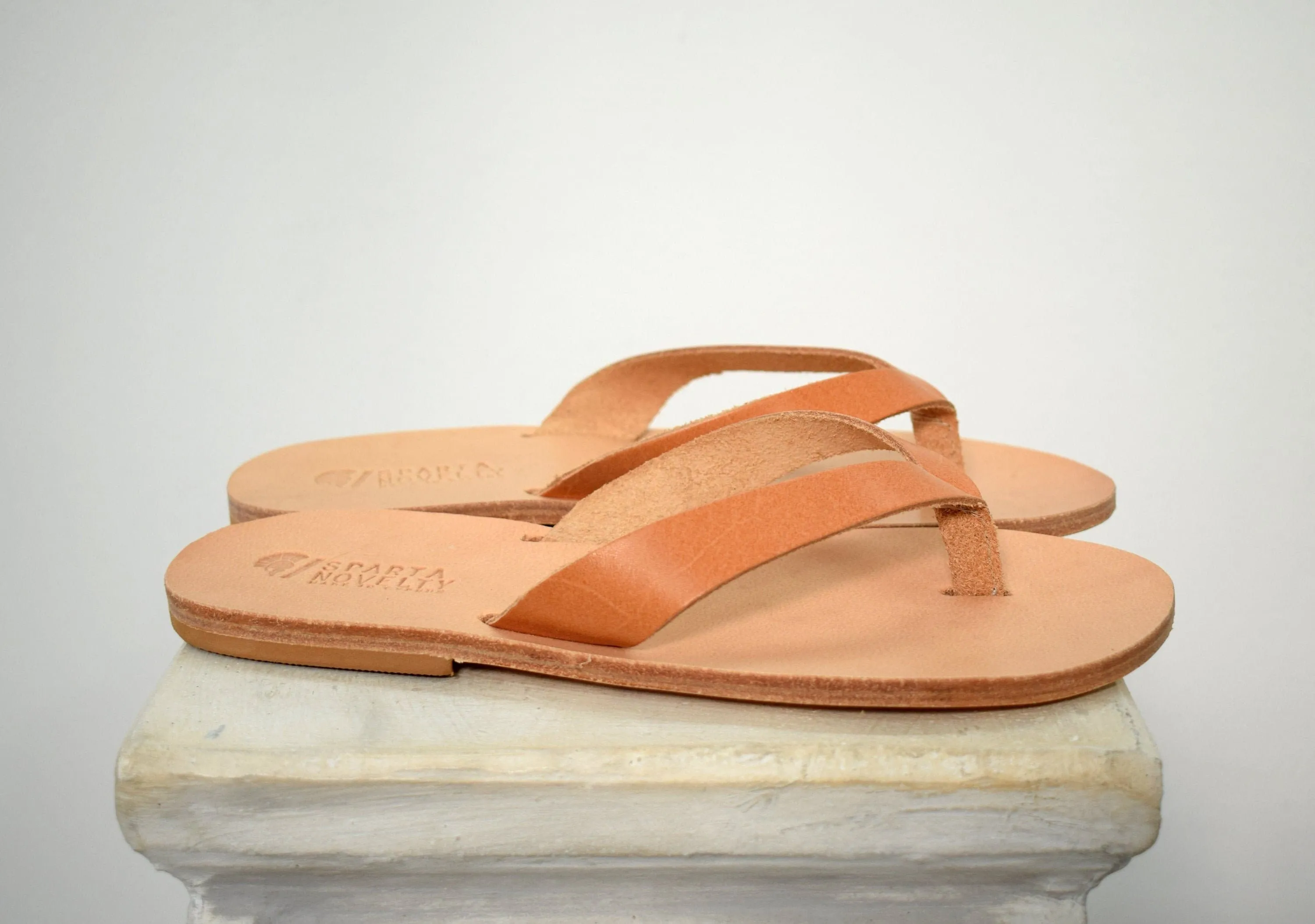 Flip flop Greek Leather sandals - slipers Men, Thongs khaki Color, leather sole - insole
