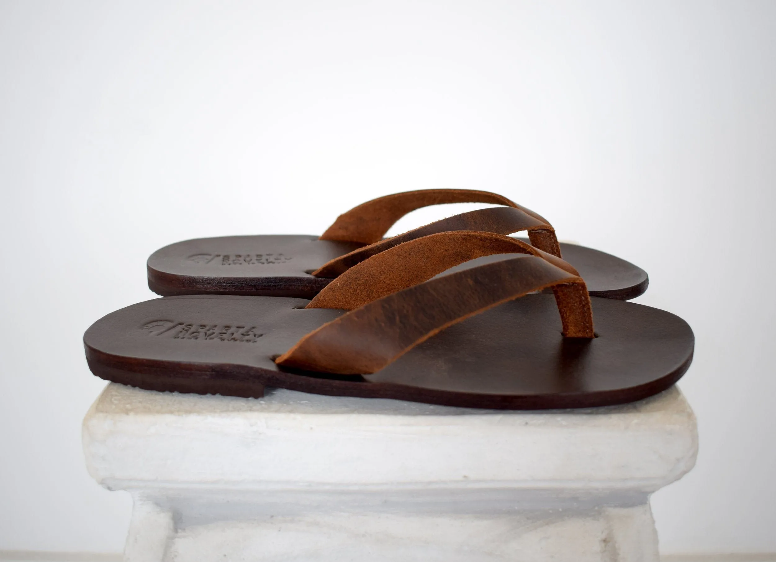 Flip flop Greek Leather sandals - slipers Men, Thongs khaki Color, leather sole - insole