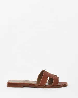 Hermès Gold (Tan) Leather Oran Sandals - 35