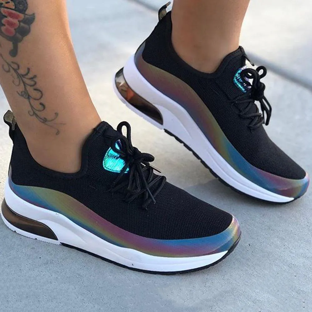 Lace-Up Round Toe Low-Cut Upper Color Block Sneakers