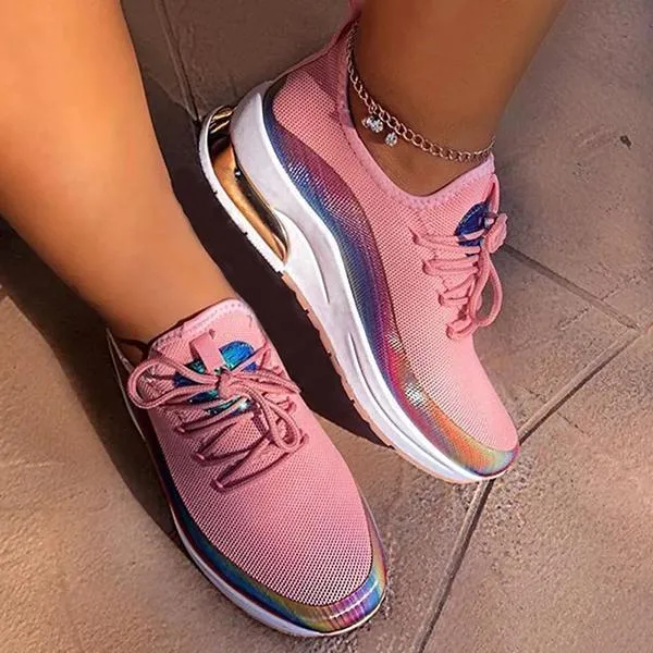 Lace-Up Round Toe Low-Cut Upper Color Block Sneakers