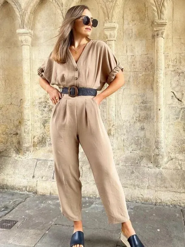 Linen Half sleeves jumpsuit