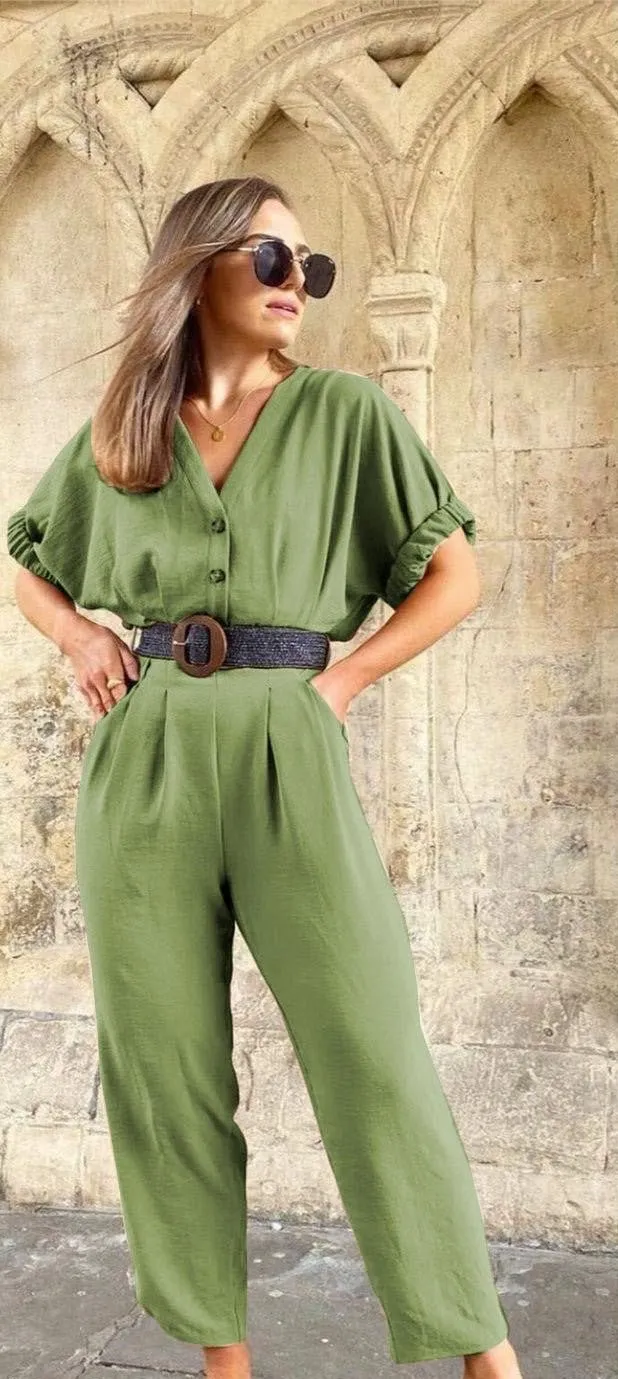 Linen Half sleeves jumpsuit