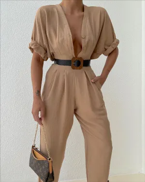 Linen Half sleeves jumpsuit