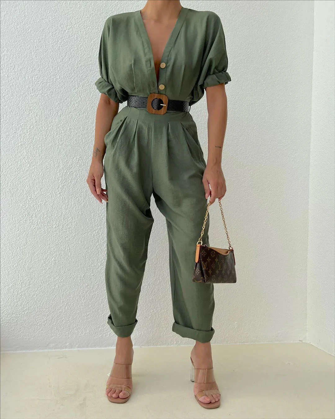 Linen Half sleeves jumpsuit
