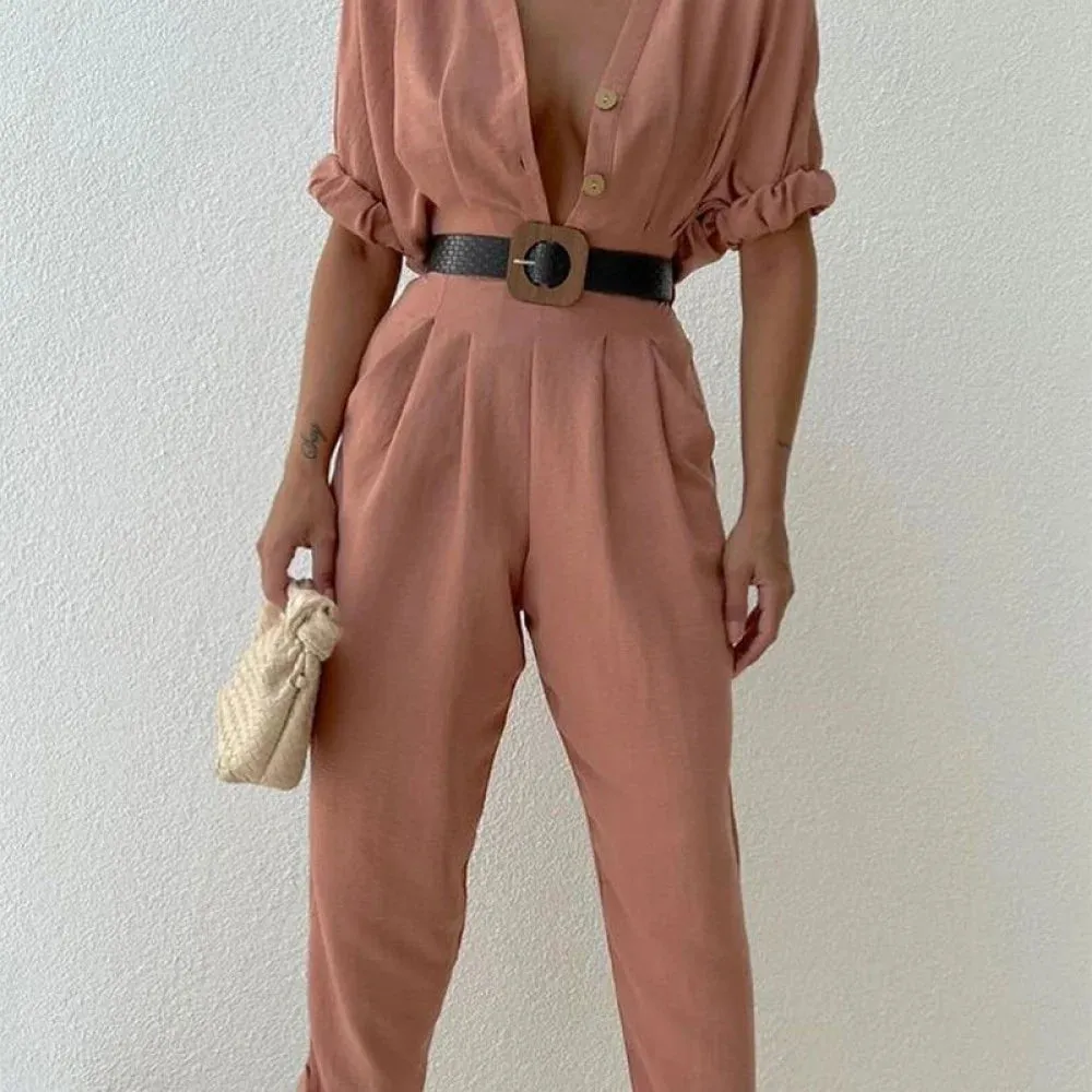 Linen Half sleeves jumpsuit