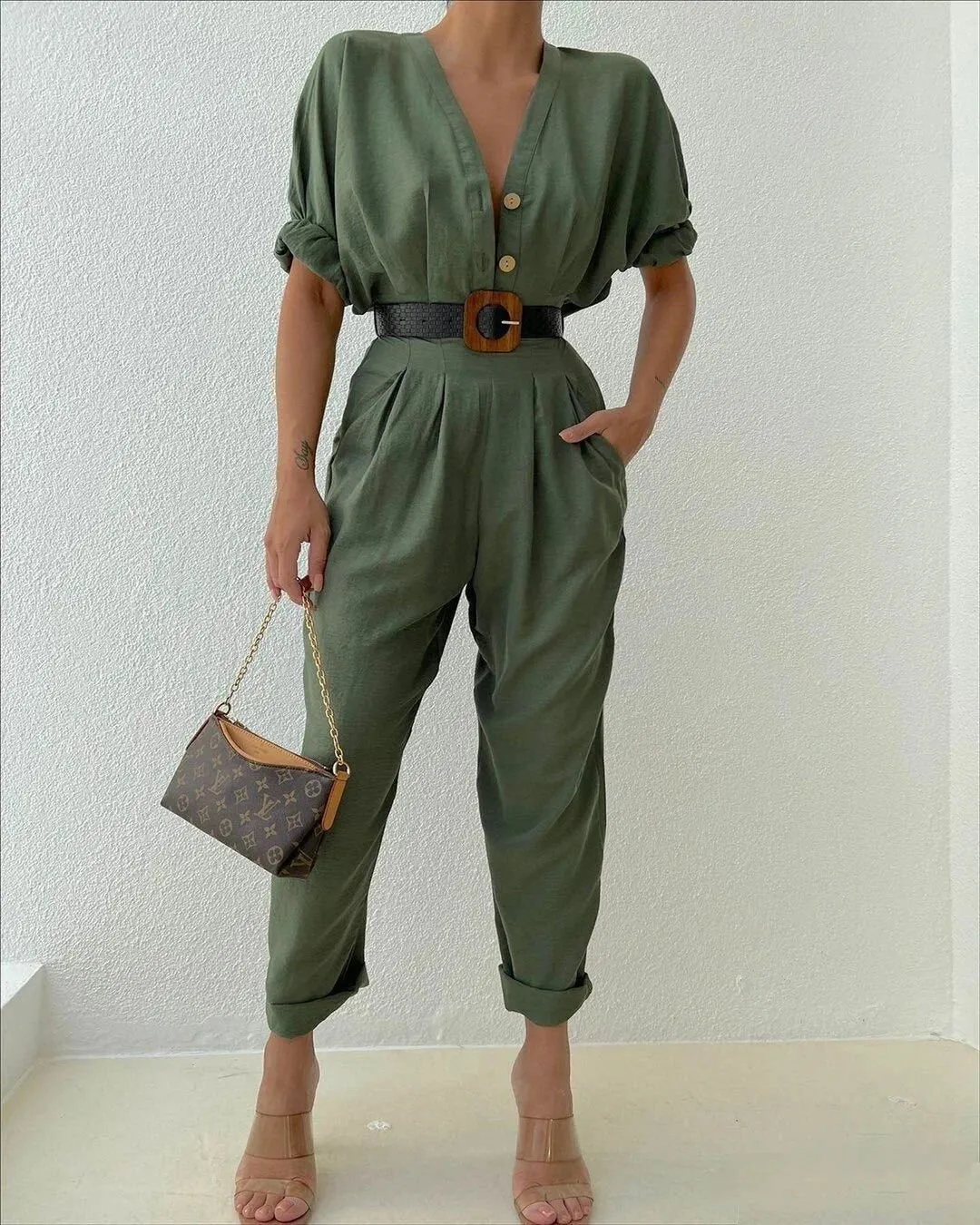 Linen Half sleeves jumpsuit
