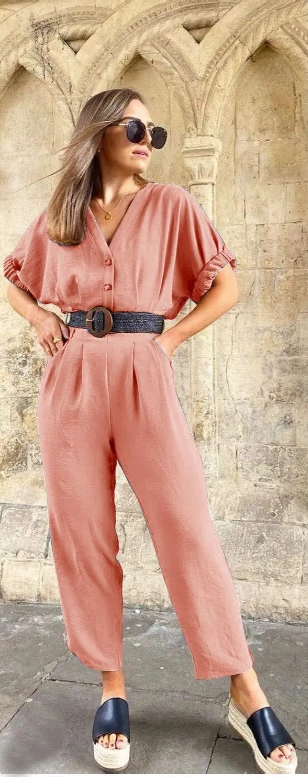 Linen Half sleeves jumpsuit