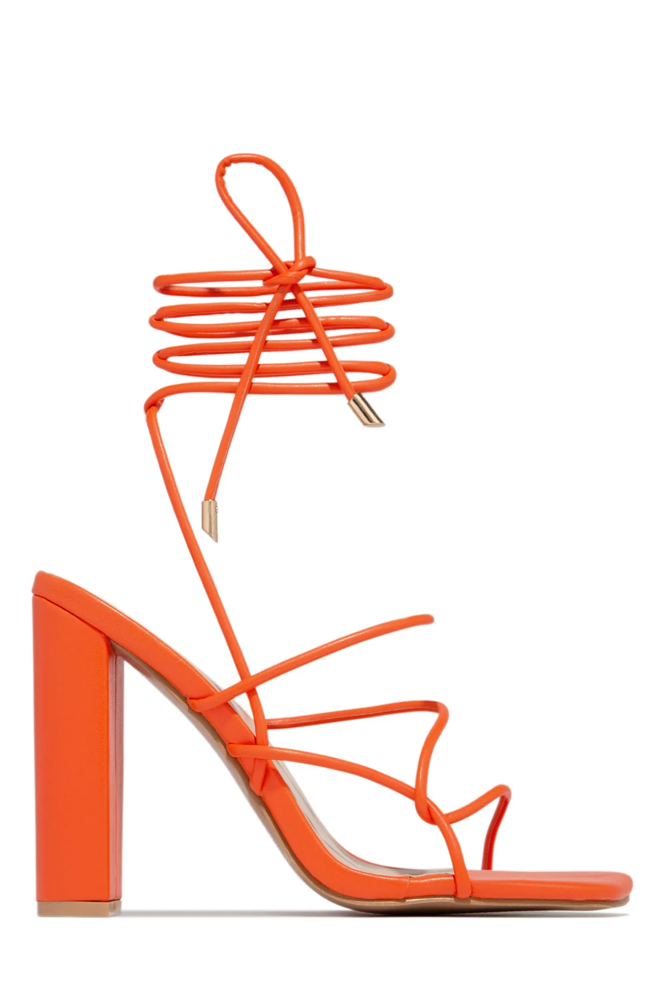 Luciana Lace Up Block High Heels - Gold