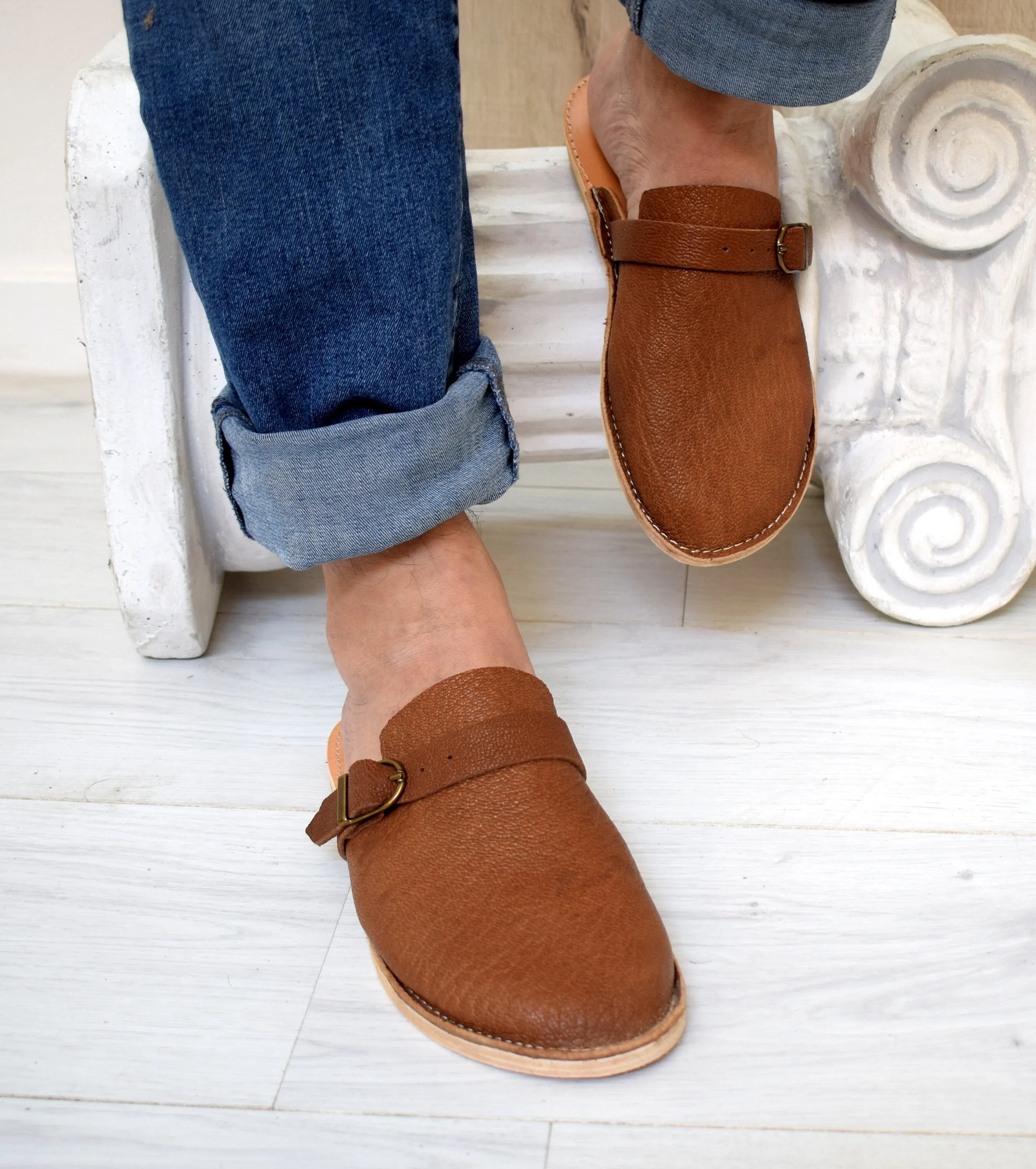Mens leather mules.
