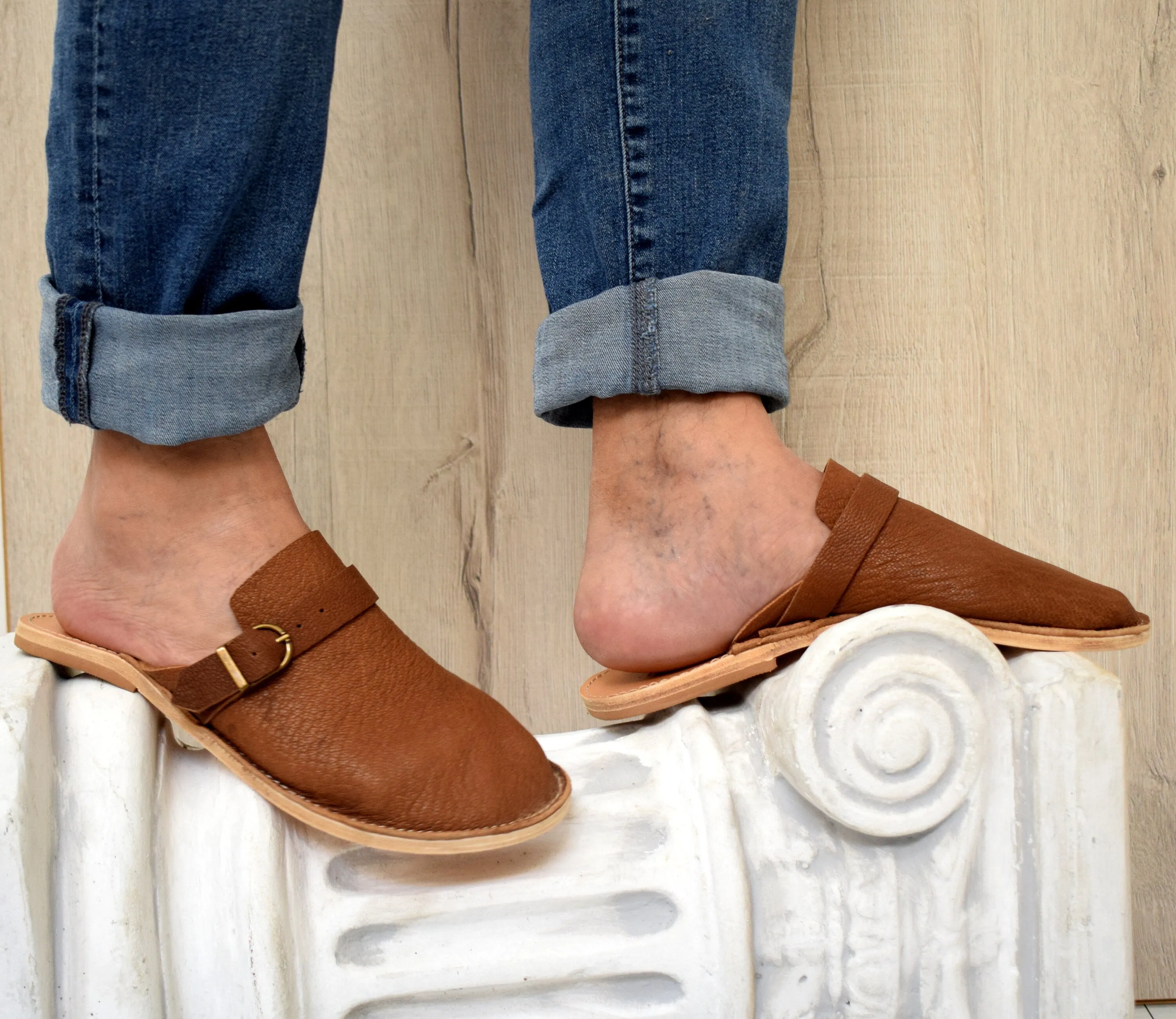 Mens leather mules.