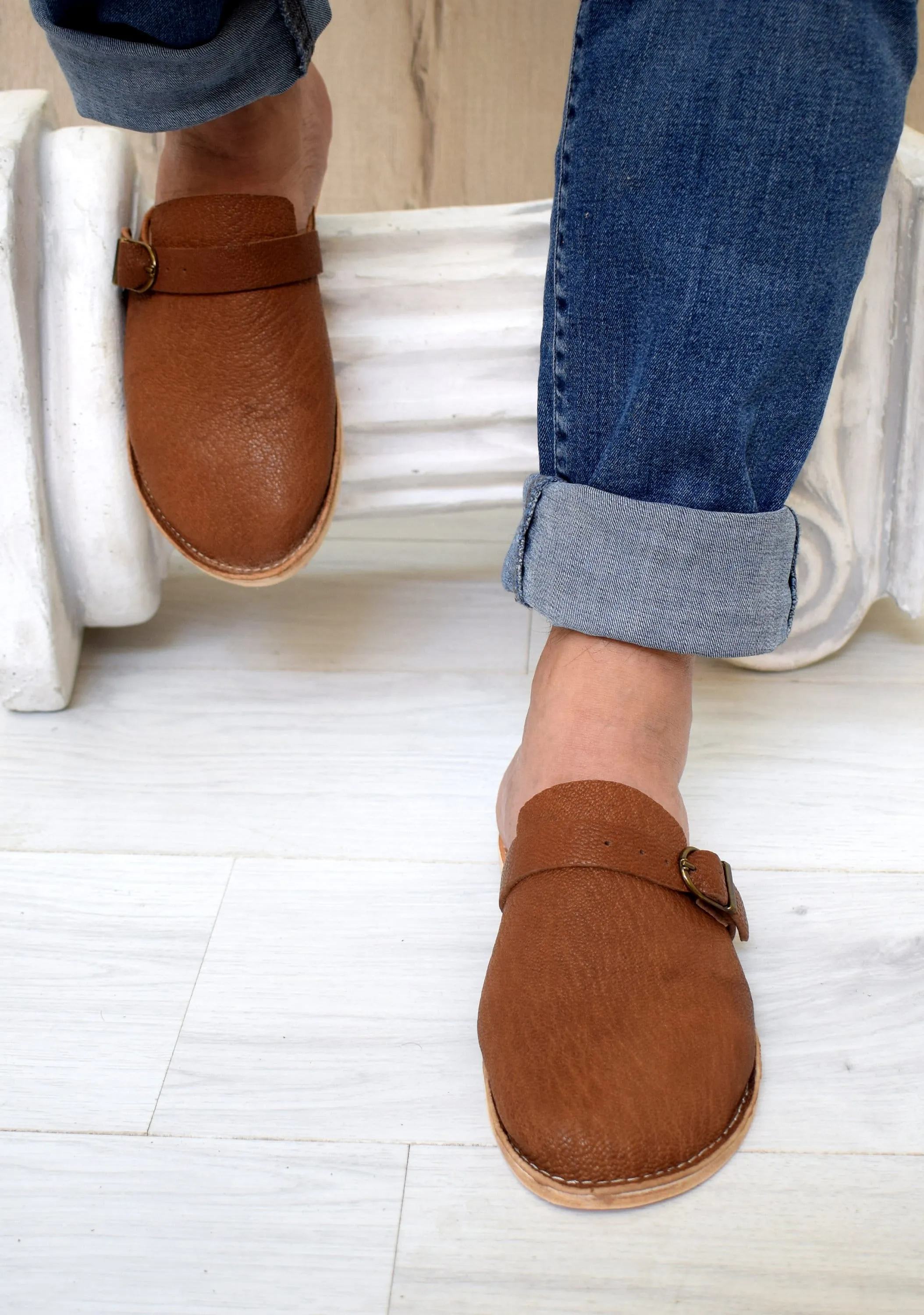 Mens leather mules.