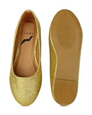 NORTY Girls 12-4 Gold Glitter Ballet Flats 18052