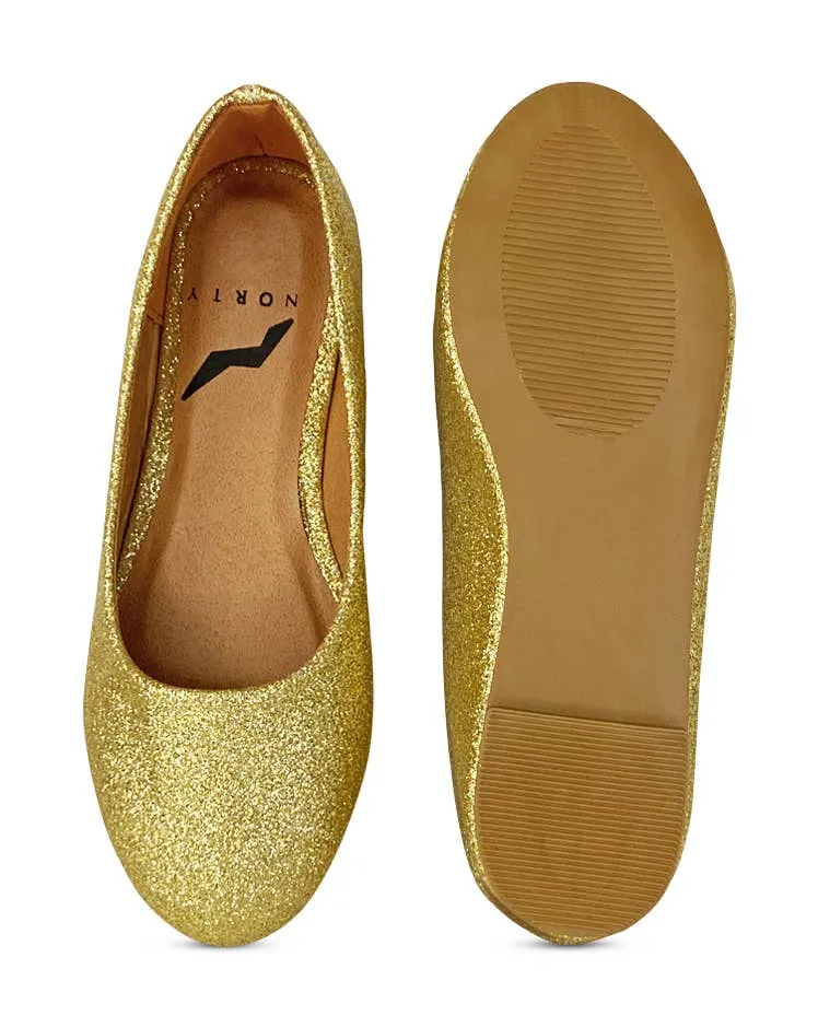NORTY Girls 12-4 Gold Glitter Ballet Flats 18052