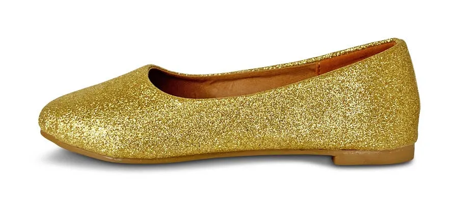 NORTY Girls 12-4 Gold Glitter Ballet Flats 18052