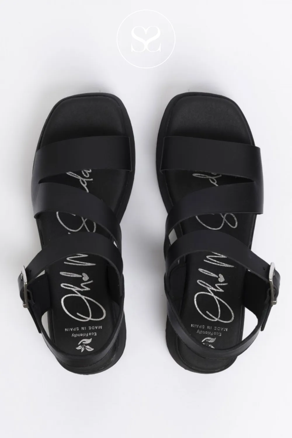 OH MY SANDALS 5685 BLACK LEATHER CHUNKY SANDALS