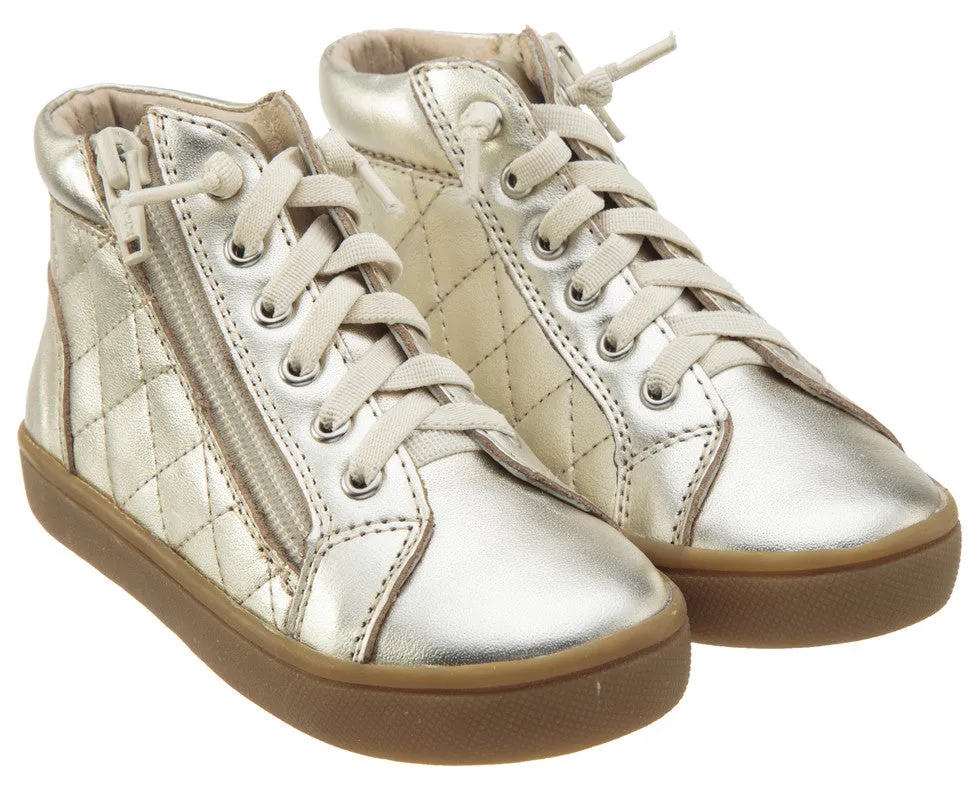 Old Soles Boy's and Girl's 6007 Eazy-Q Gold Quilt Stitch Leather High Top Lace Up Side Zipper Side Sneaker