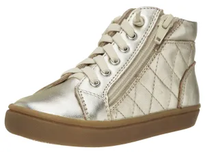 Old Soles Boy's and Girl's 6007 Eazy-Q Gold Quilt Stitch Leather High Top Lace Up Side Zipper Side Sneaker