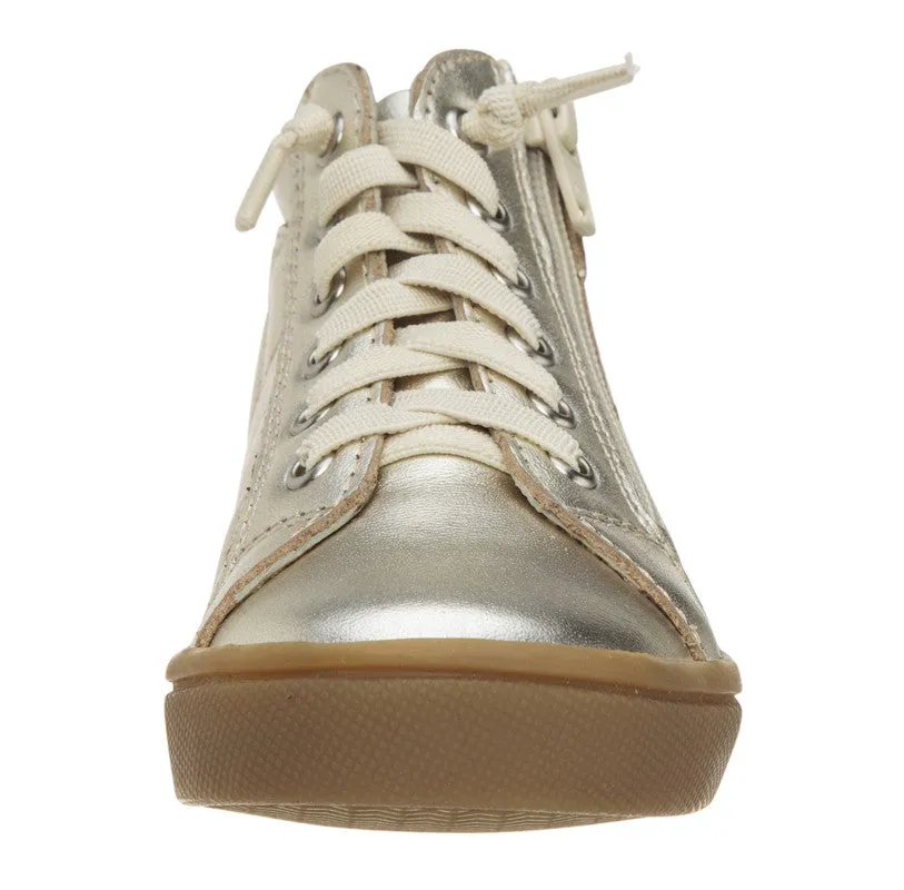 Old Soles Boy's and Girl's 6007 Eazy-Q Gold Quilt Stitch Leather High Top Lace Up Side Zipper Side Sneaker