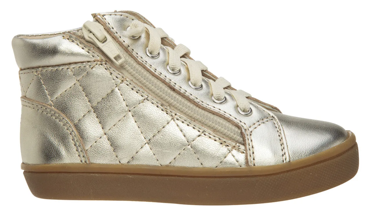 Old Soles Boy's and Girl's 6007 Eazy-Q Gold Quilt Stitch Leather High Top Lace Up Side Zipper Side Sneaker