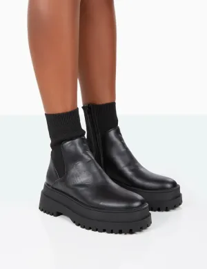 Paloma Black Boucle Knit Chunky Sole Sock Ankle Boots