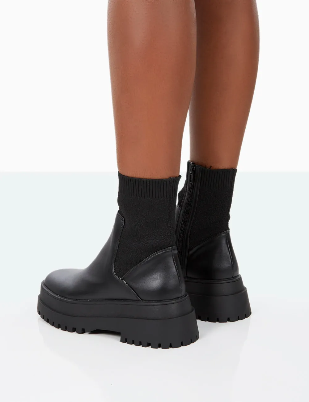 Paloma Black Boucle Knit Chunky Sole Sock Ankle Boots