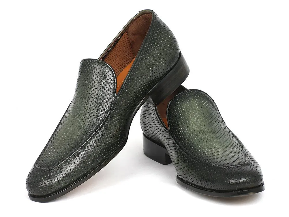 Paul Parkman Perforated Leather Loafers Green Shoes (ID#874-GRN)