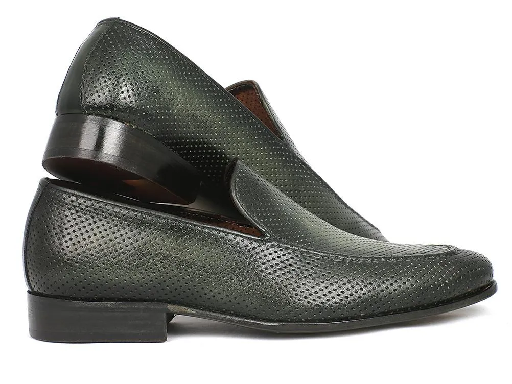 Paul Parkman Perforated Leather Loafers Green Shoes (ID#874-GRN)