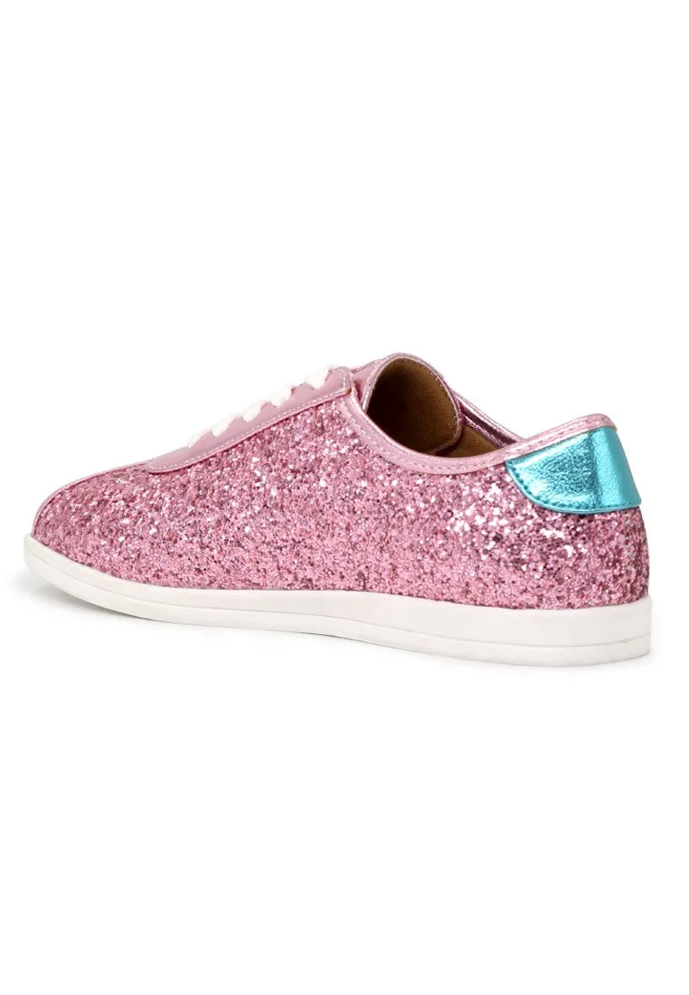Pink Star Glitter Lace-Up Sneakers
