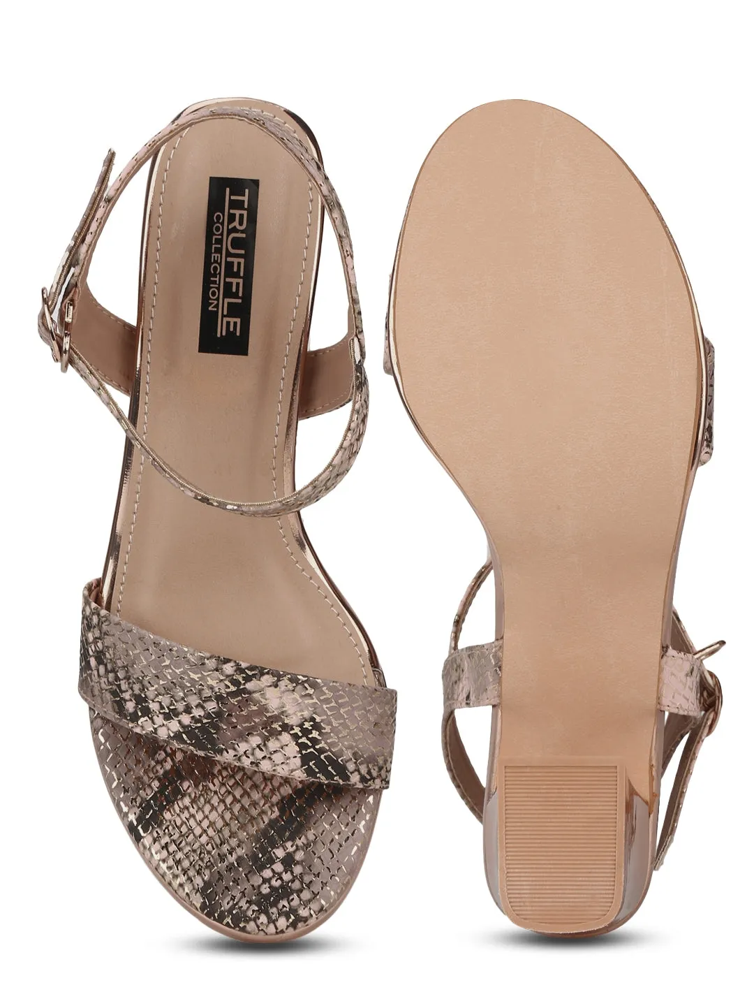 Rose Gold PU Snake Pattern Sandals